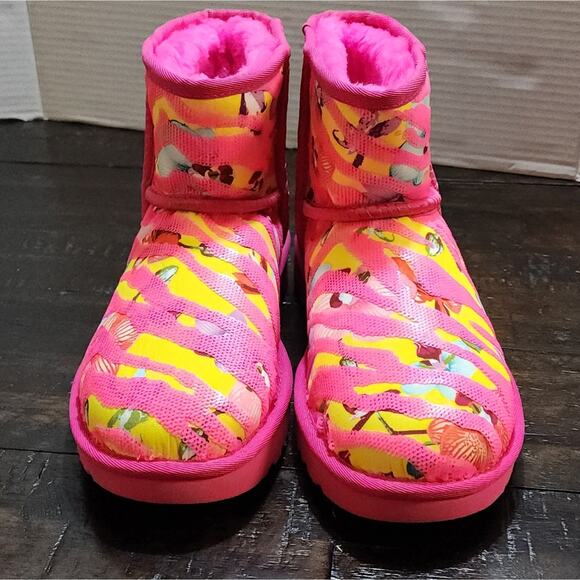 Ugg Womens Shoes Ugg Women’s Classic Mini Tiger Flower Boots Pink/Yellow size 7 - Picture 6 of 14